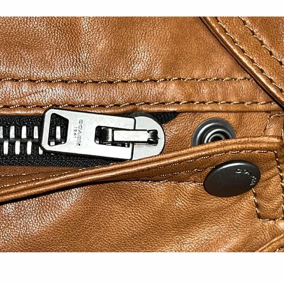 Coach Sheep Leather Brown Men's Biker Motorcycle Jacket Size 50 Zipped Pockets - Picture 10 of 16